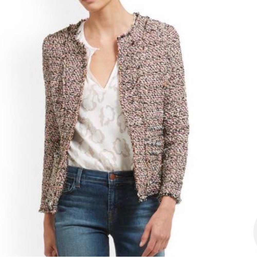 Rebecca Taylor Tweed Jacked 10Textured Pink Multi Tweed Open-Front Jacket